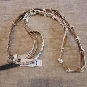 NWT Chaps Braided Leather Belt White Tan Knotted Accent Silver Buckle Women's XL